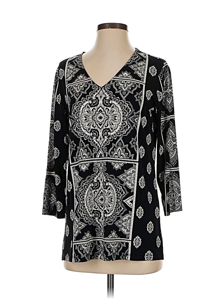 Pre-owned Susan Graver 3/4 Sleeve Blouse In Black