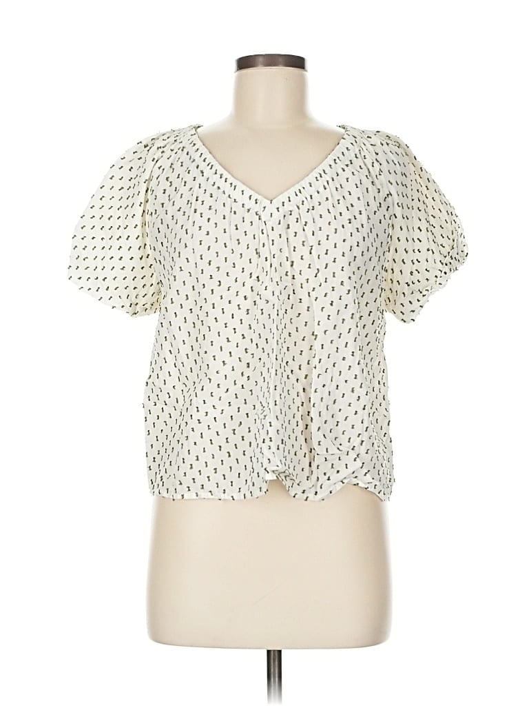 Pre-owned Ann Taylor Loft Short Sleeve Blouse In White