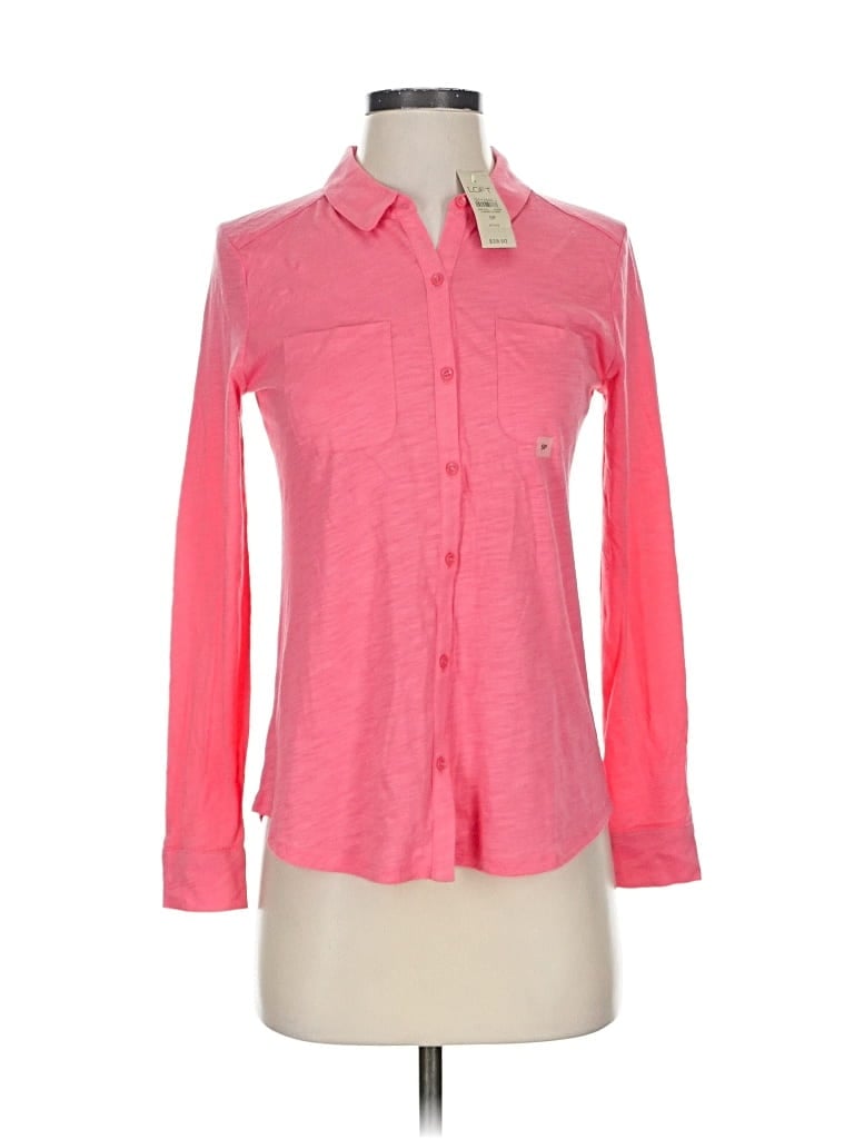 Pre-owned Ann Taylor Loft Long Sleeve Button Down Shirt In Pink
