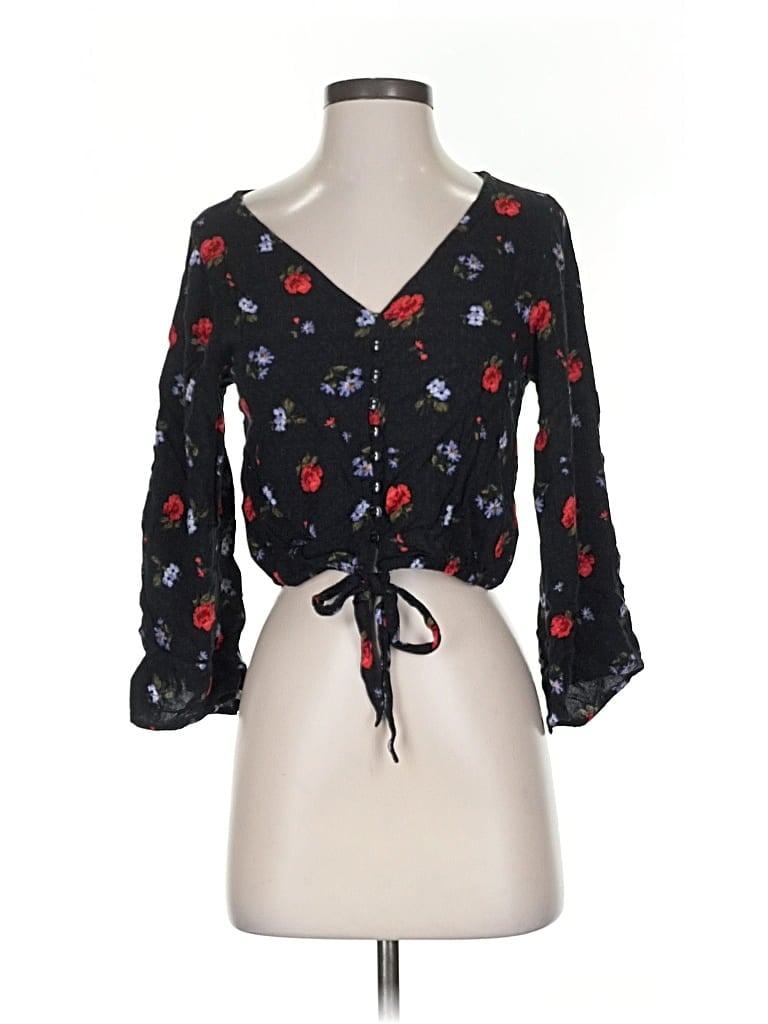 Pre-owned American Eagle Outfitters 3/4 Sleeve Blouse In Black