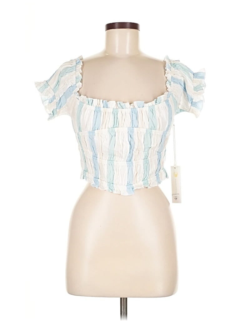 Ocean Drive Clothing Co. Short Sleeve Top Blue Square Neckline Tops In Multi
