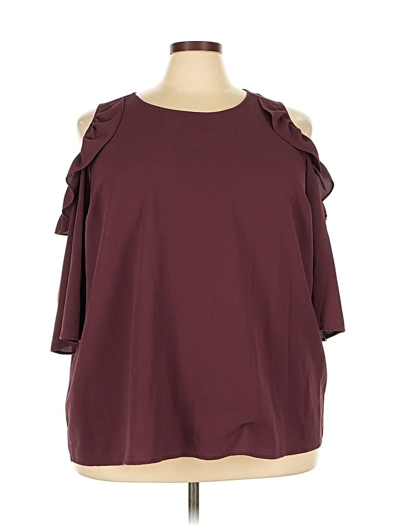 Pre-owned Torrid 3/4 Sleeve Top Burgundy Cold Shoulder Neckline Tops