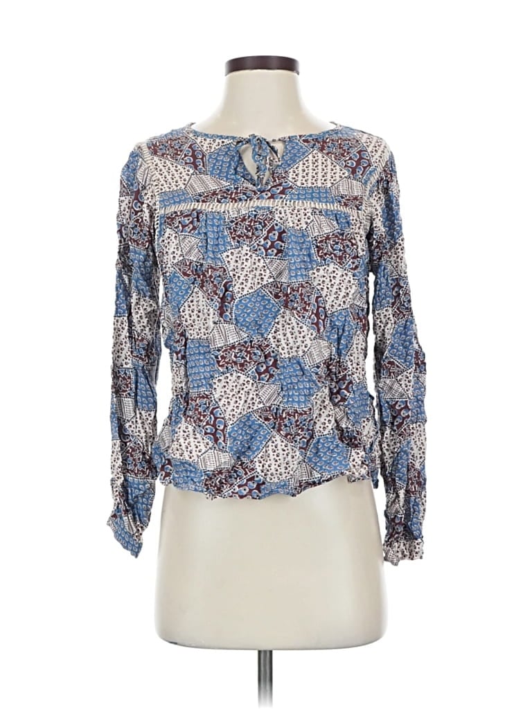 Pre-owned Flag & Anthem Long Sleeve Blouse In Blue