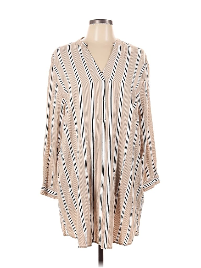 H&M Pre-owned 3/4 Sleeve Button Down Shirt In Brown