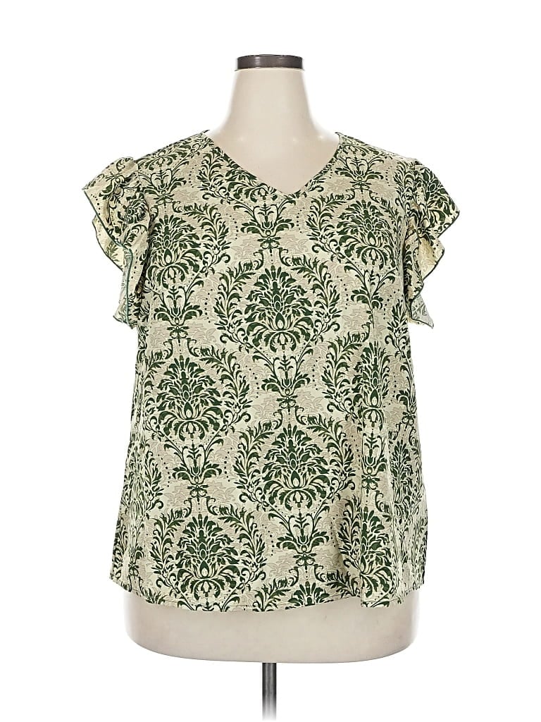Pre-owned Shein Curve Short Sleeve Blouse In Green