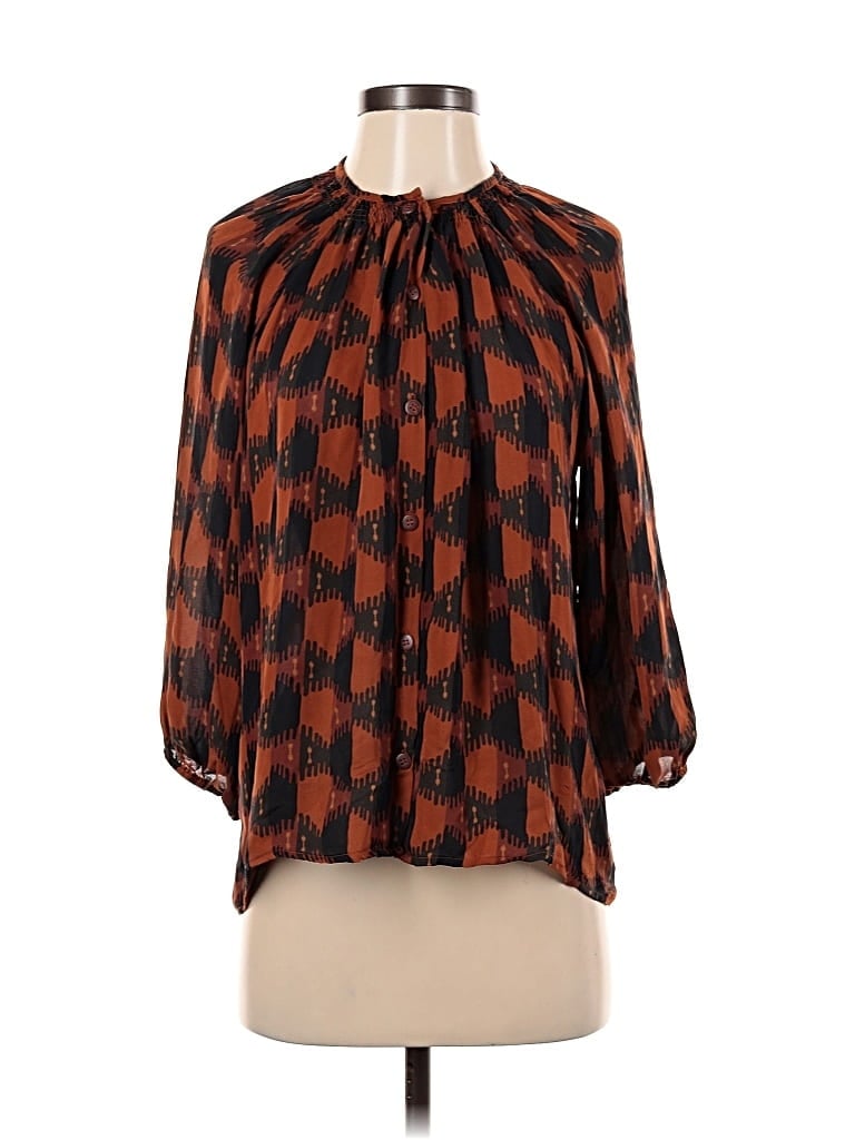 Pre-owned Tucker 3/4 Sleeve Silk Top Orange Tie Neck Tops