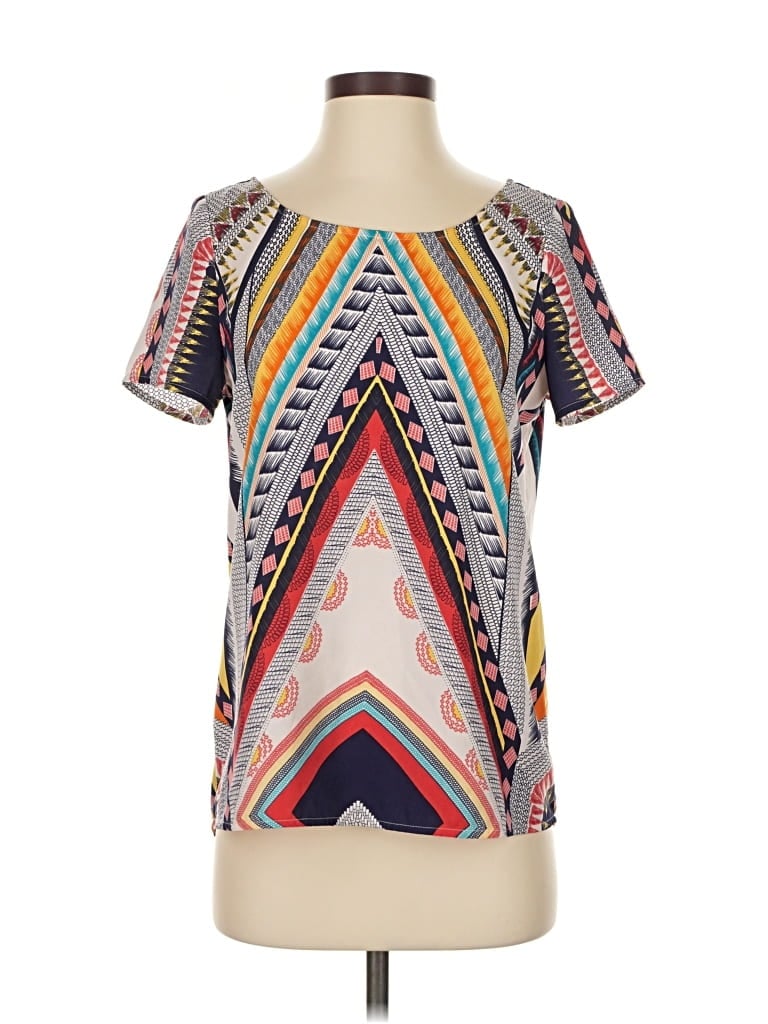 Pre-owned Cooper & Ella Short Sleeve Blouse In Silver