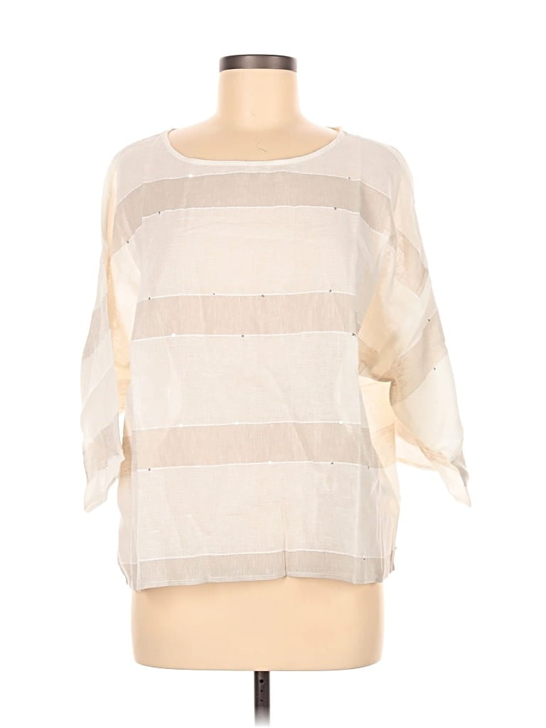 Purejill 3/4 Sleeve Top White Boatneck Tops In Multi