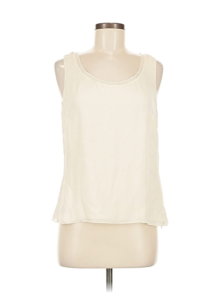 Pre-owned Ellen Tracy Sleeveless Silk Top Ivory Scoop Neck Tops In White