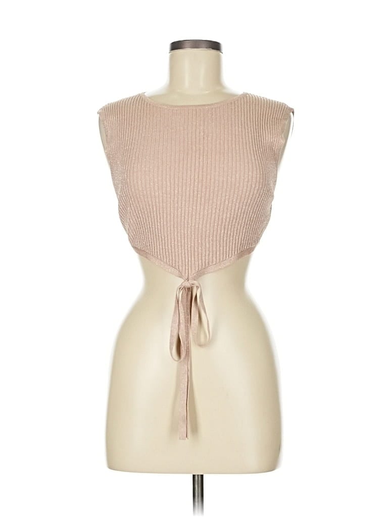 Pre-owned Devon Windsor Tank Top Tan Tie Neck Tops In Brown