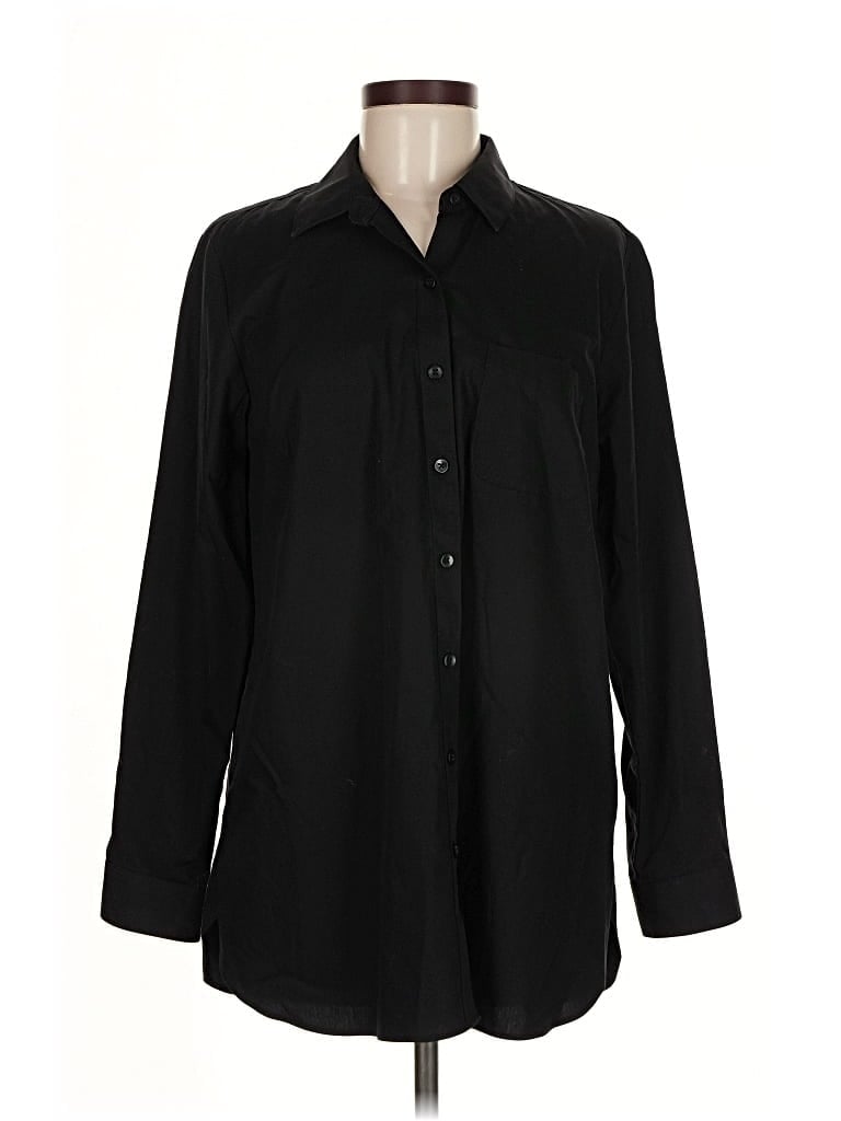 Pre-owned Coldwater Creek 3/4 Sleeve Button Down Shirt In Black