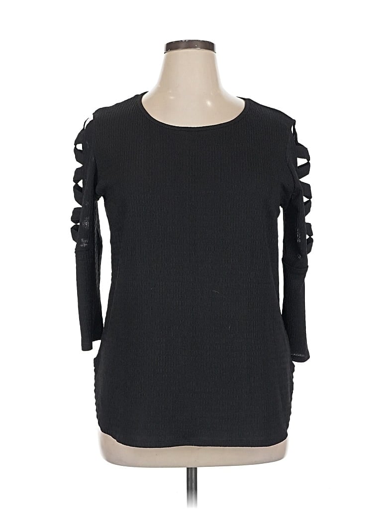 Pre-owned A. Byer 3/4 Sleeve Top Black Keyhole Neckline Tops