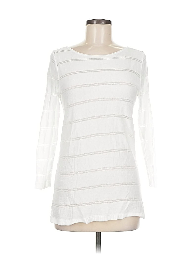 Pre-owned Ann Taylor Loft Long Sleeve Top White Boatneck Tops