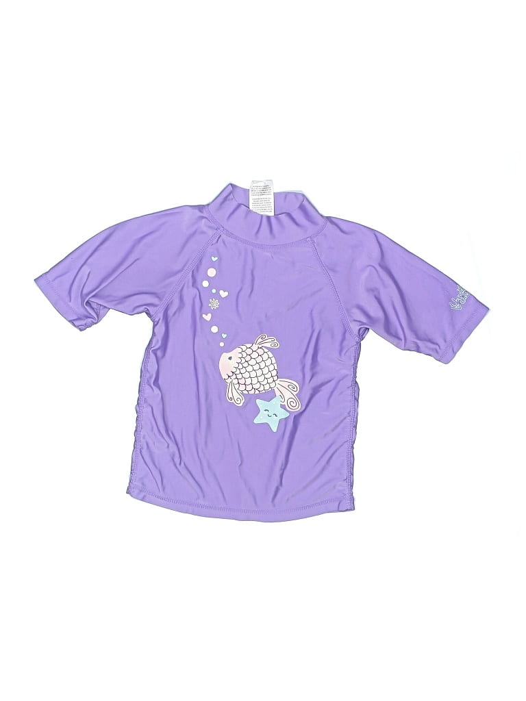 Pre-owned Uv Skinz Kids' Short Sleeve Top Purple Stars Pattern Keyhole Neckline Tops