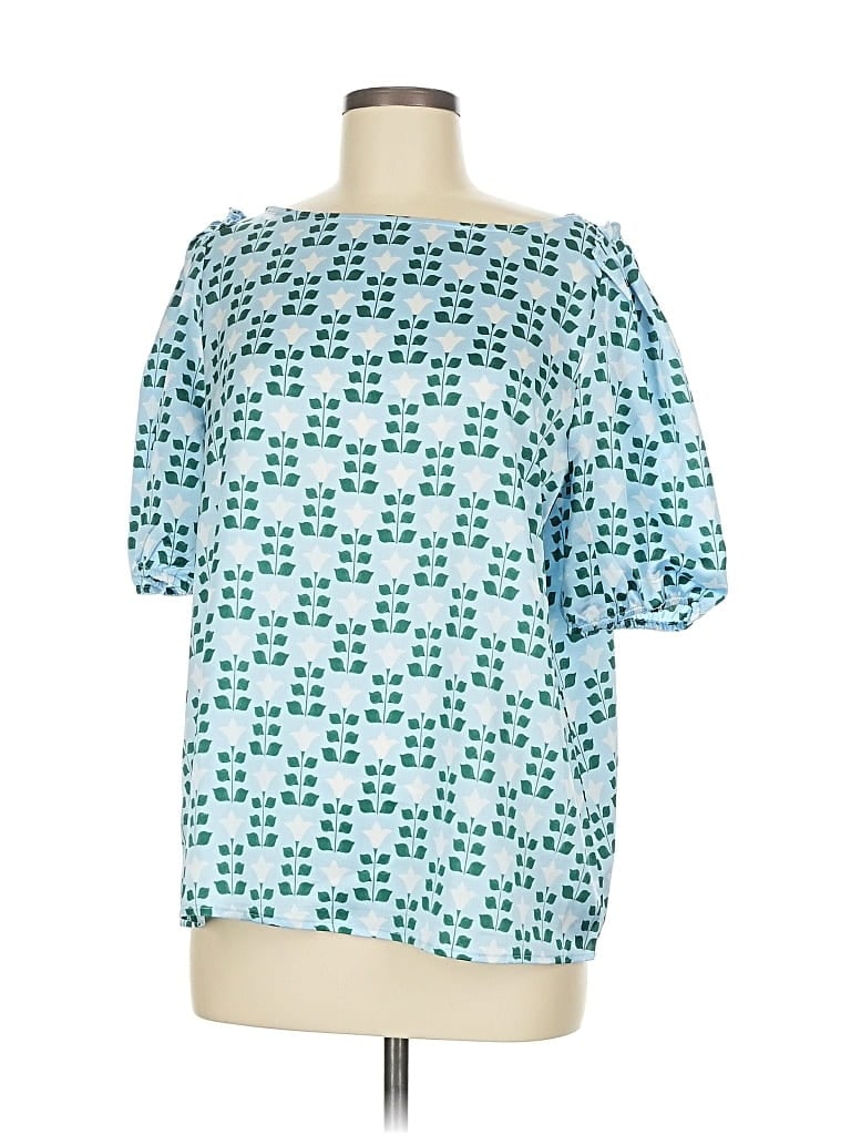 Pre-owned Ann Taylor Short Sleeve Blouse In Blue