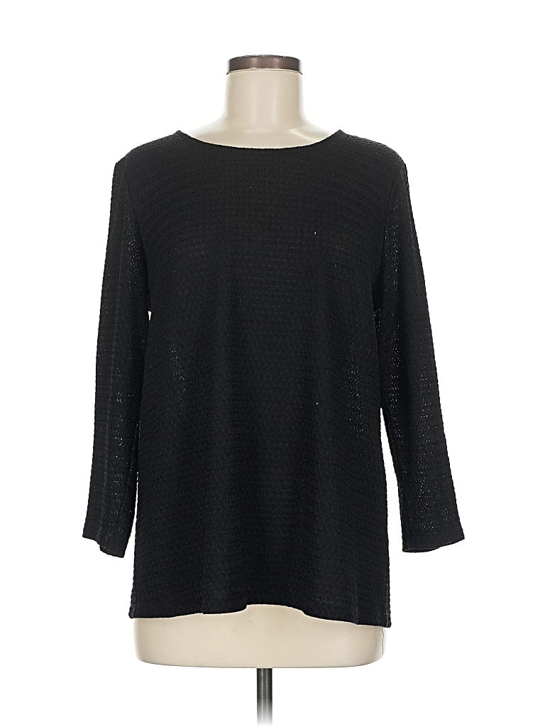 Pre-owned Susan Graver 3/4 Sleeve Top Black Boatneck Tops
