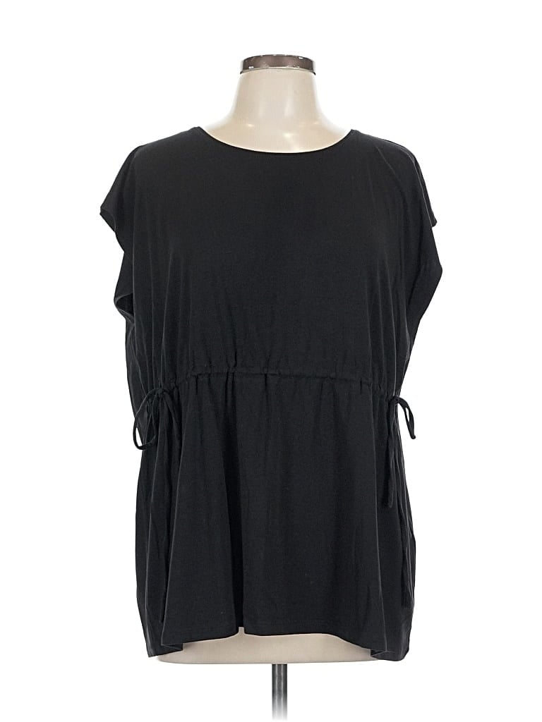 Pre-owned Eileen Fisher Short Sleeve Top Black Boatneck Tops