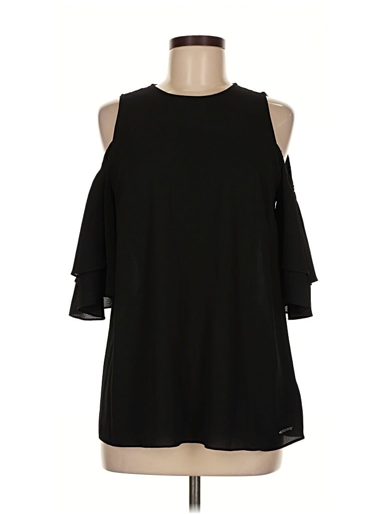 Pre-owned Michael Michael Kors 3/4 Sleeve Top Black Cold Shoulder Neckline Tops