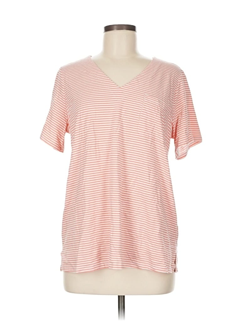 Pre-owned Belle By Kim Gravel Short Sleeve Top Pink V Neck Tops