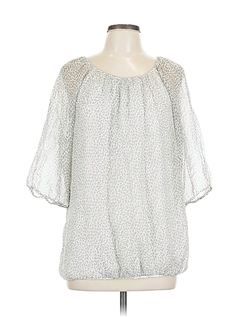 Pre-owned Elena Baldi 3/4 Sleeve Silk Top Silver Square Neckline Tops