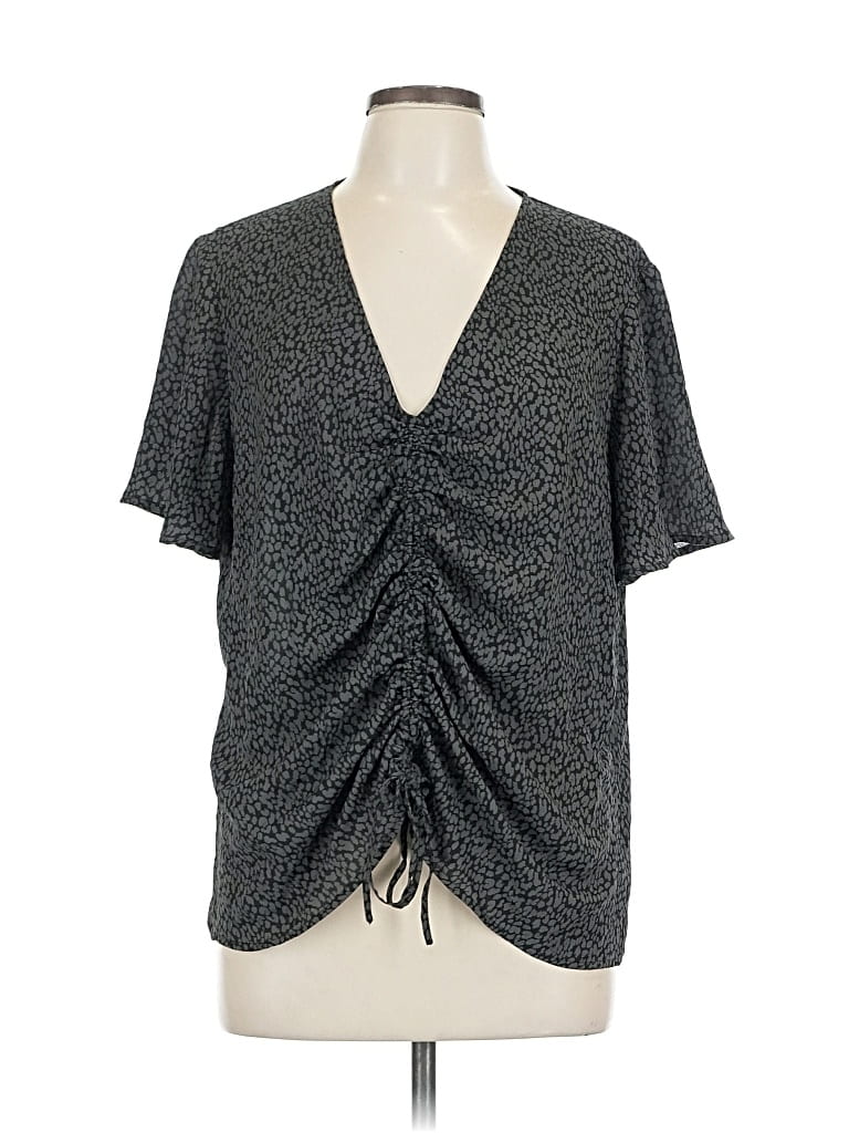 INC INTERNATIONAL CONCEPTS Pre-owned Short Sleeve Top Gray Plunge Neckline Tops