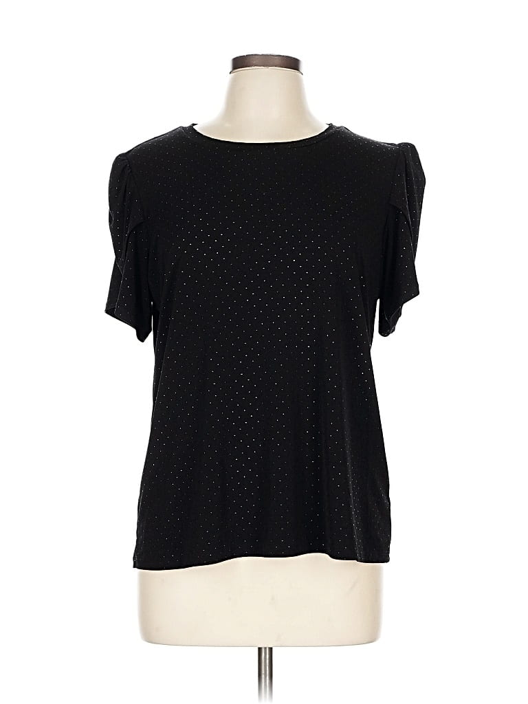 Pre-owned Michael Michael Kors Short Sleeve Top Black Keyhole Neckline Tops