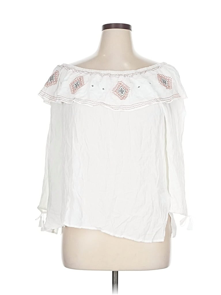 Pre-owned Soho Jeans New York & Company 3/4 Sleeve Blouse In White