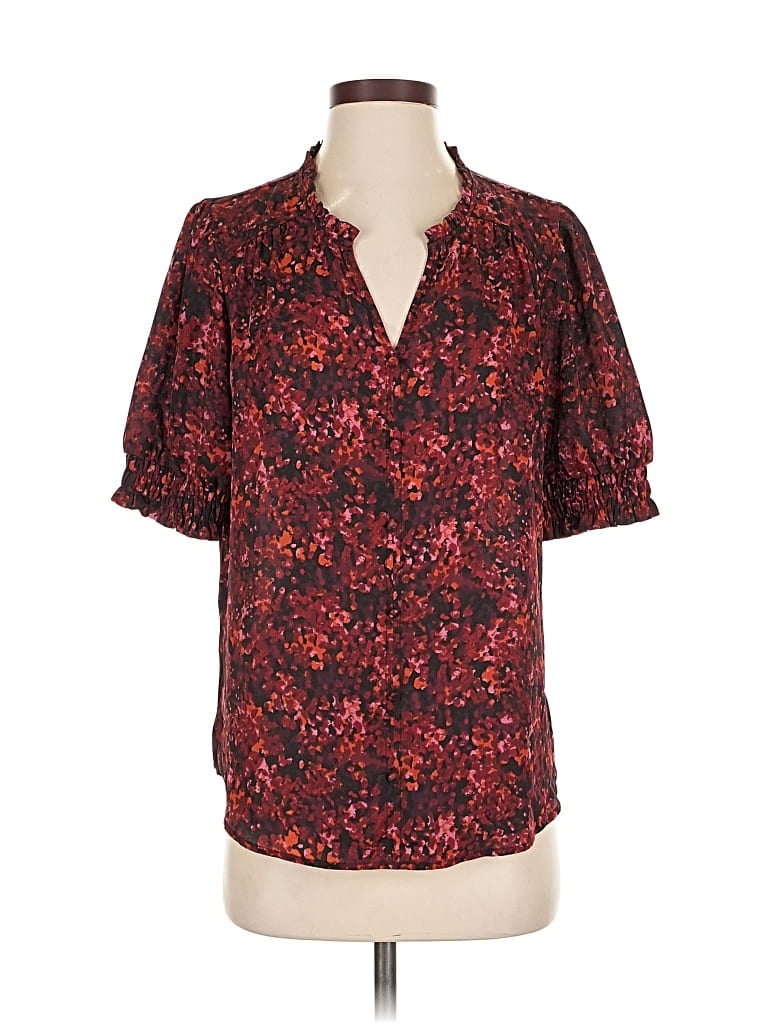Pre-owned Fortune + Ivy Short Sleeve Blouse In Burgundy