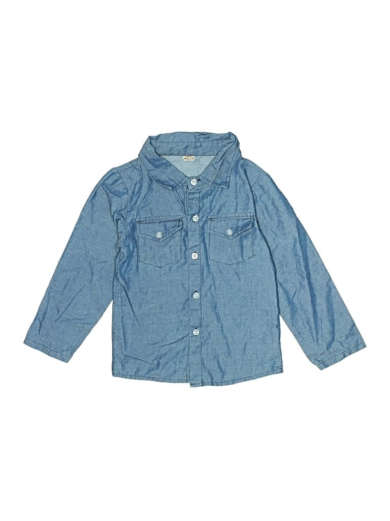 UNBRANDED Pre-owned Kids' Long Sleeve Button Down Shirt In Blue