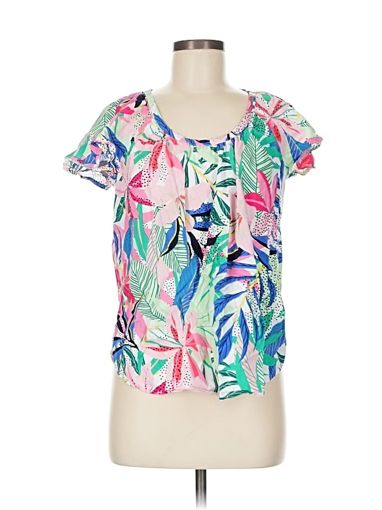 Pre-owned Ann Taylor Loft Short Sleeve Blouse In Pink