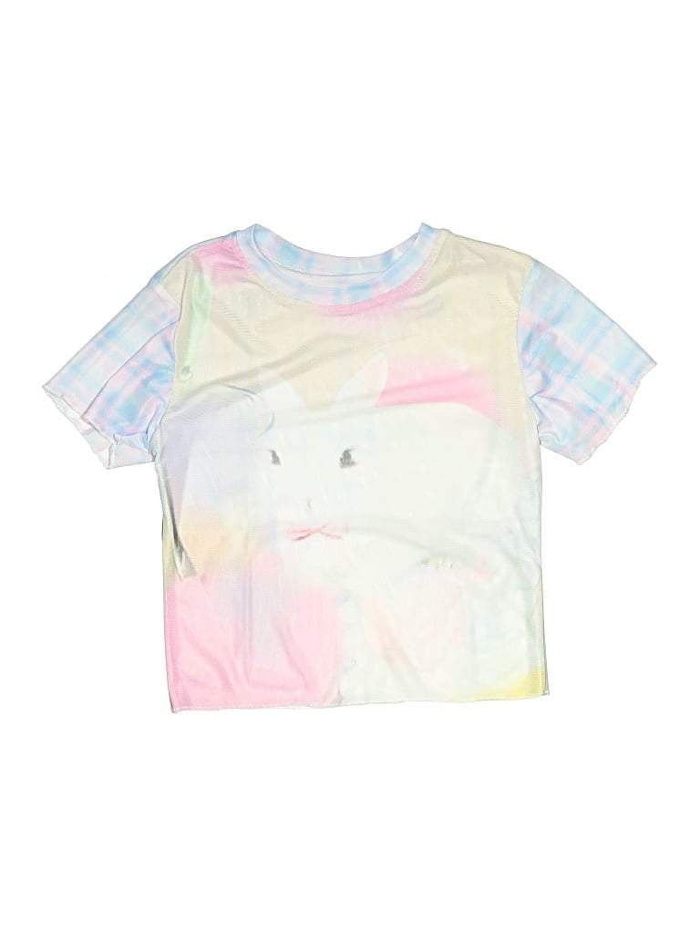 Pre-owned Unbranded Kids' Short Sleeve Top Blue Graphic Pattern Square Neckline Tops