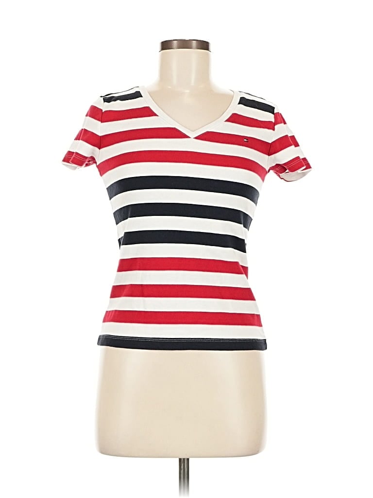 Pre-owned Tommy Hilfiger Short Sleeve Top Red V Neck Tops