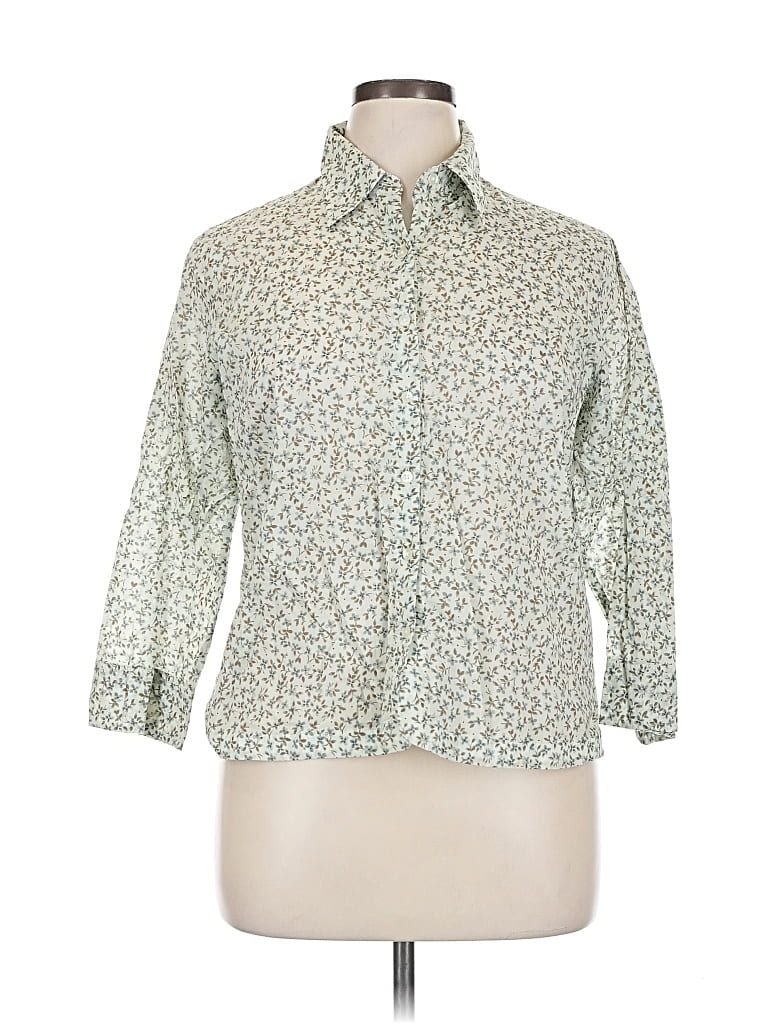 Pre-owned Eddie Bauer 3/4 Sleeve Button Down Shirt In Green