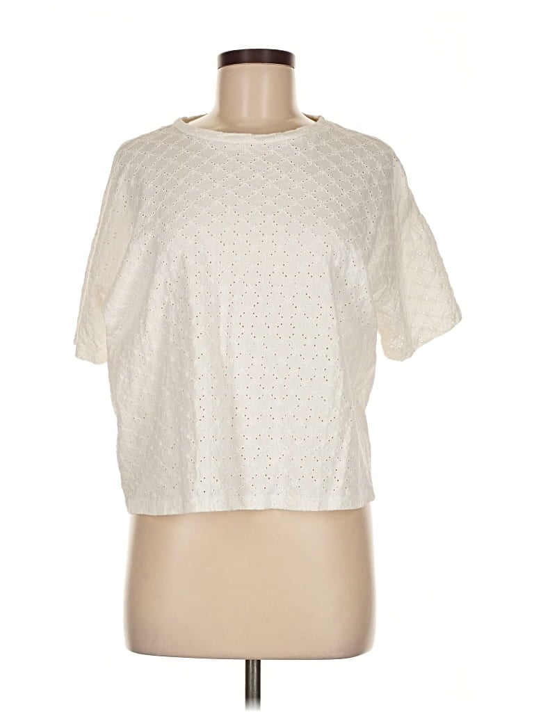 Pre-owned Mng Short Sleeve Top Ivory Crew Neck Tops In White