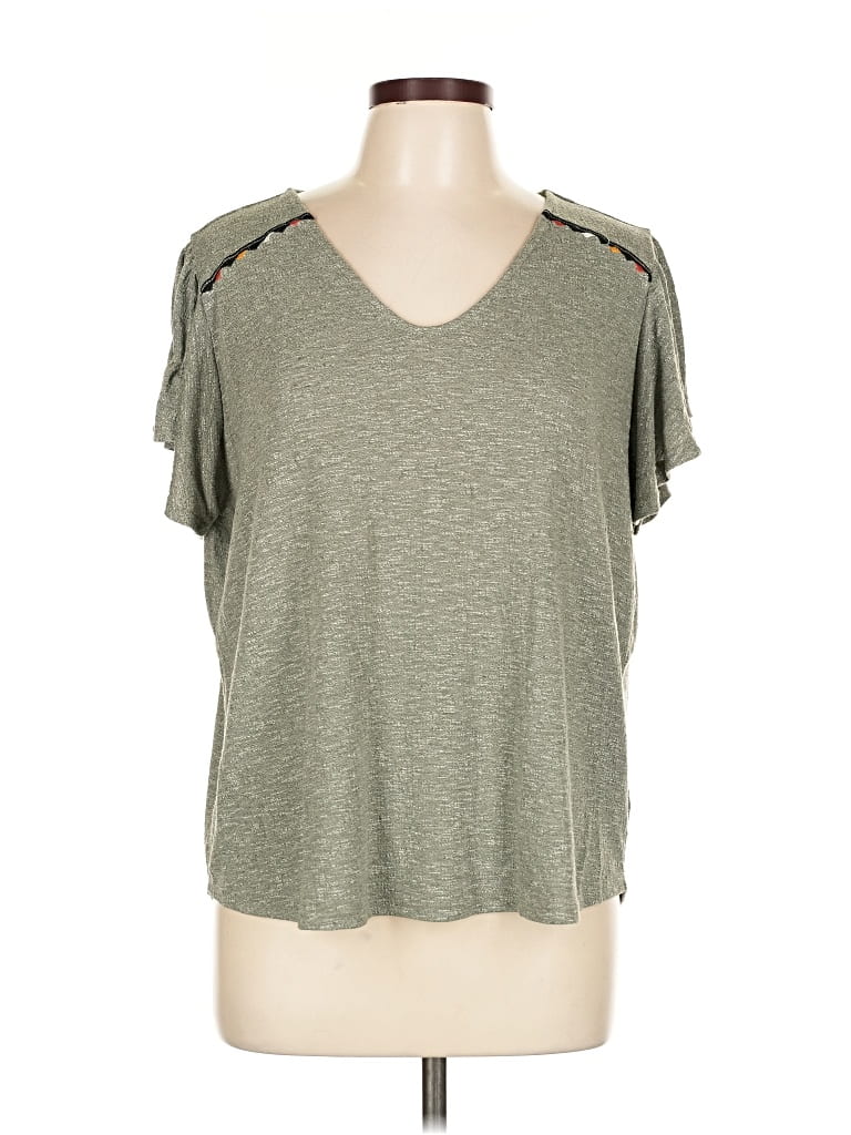 Pre-owned Como Vintage Short Sleeve Top Green Cold Shoulder Neckline Tops