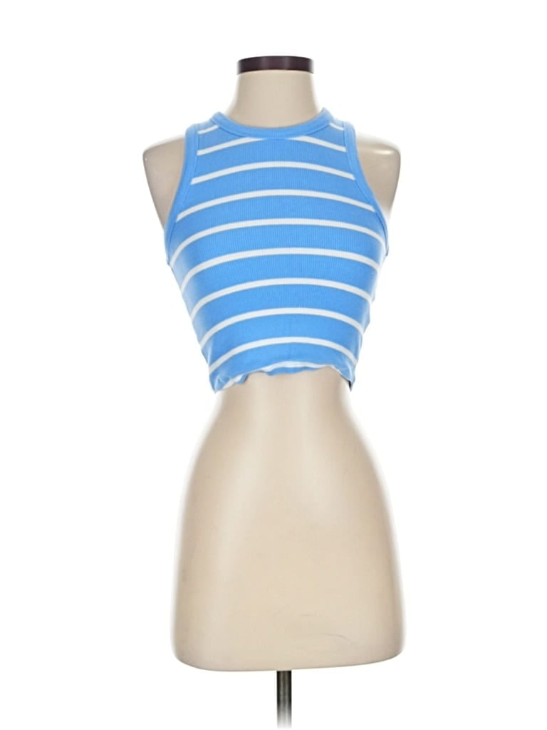 Pre-owned Maeve By Anthropologie Tank Top Blue Halter Neckline Tops