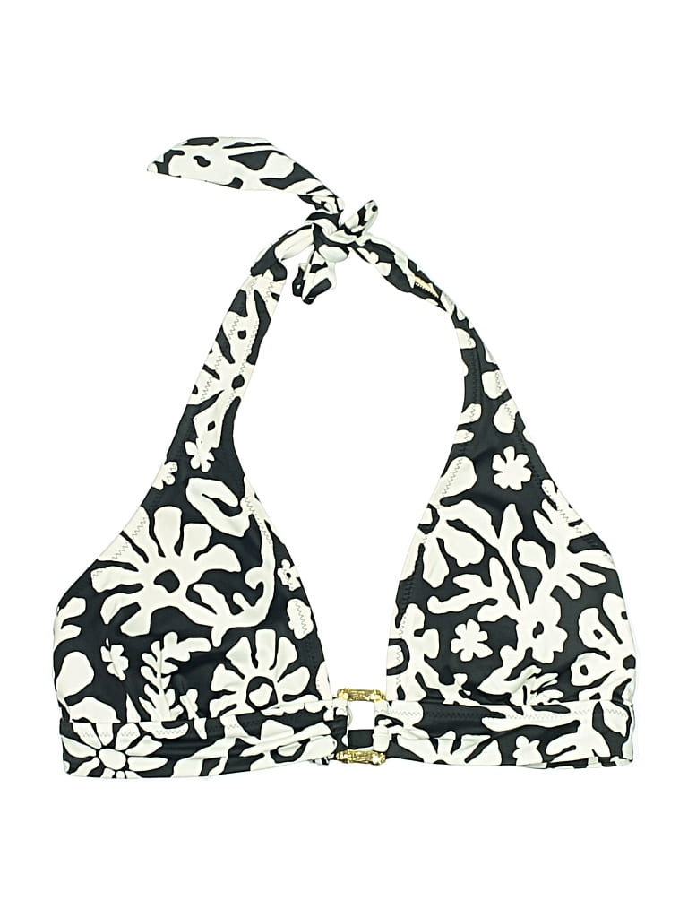 LANDS' END Pre-owned Swimsuit Top Ivory Floral Pattern Swimwear In White