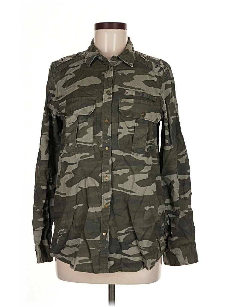 Pre-owned Express Long Sleeve Button Down Shirt In Green