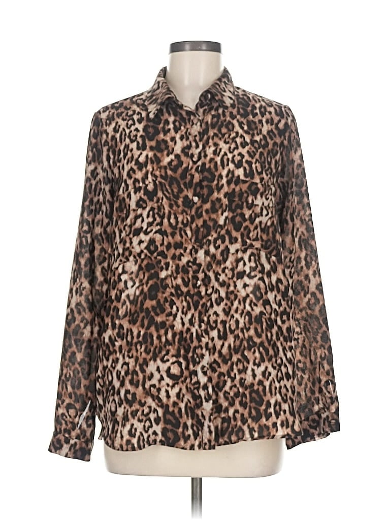 Pre-owned Pleione Long Sleeve Blouse In Brown