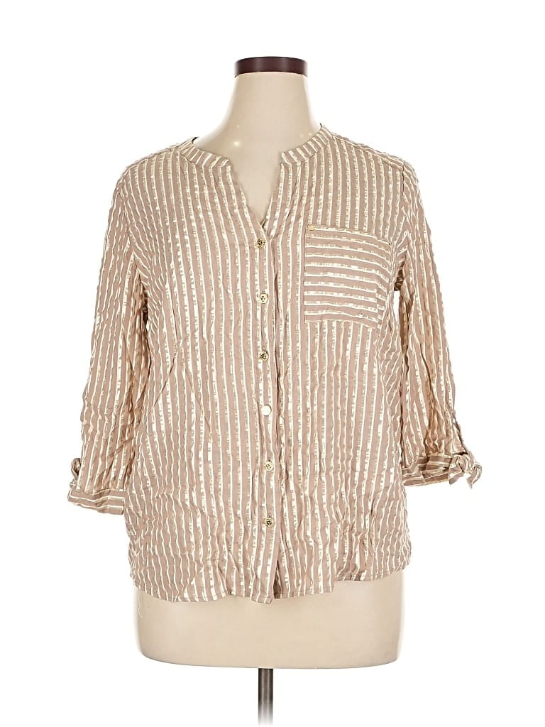 Pre-owned Anne Klein 3/4 Sleeve Button Down Shirt In Brown