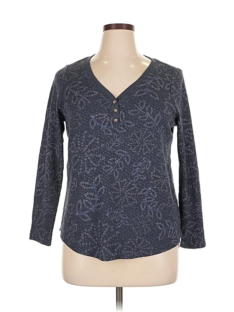 Pre-owned Terra & Sky Long Sleeve Henley Shirt In Blue