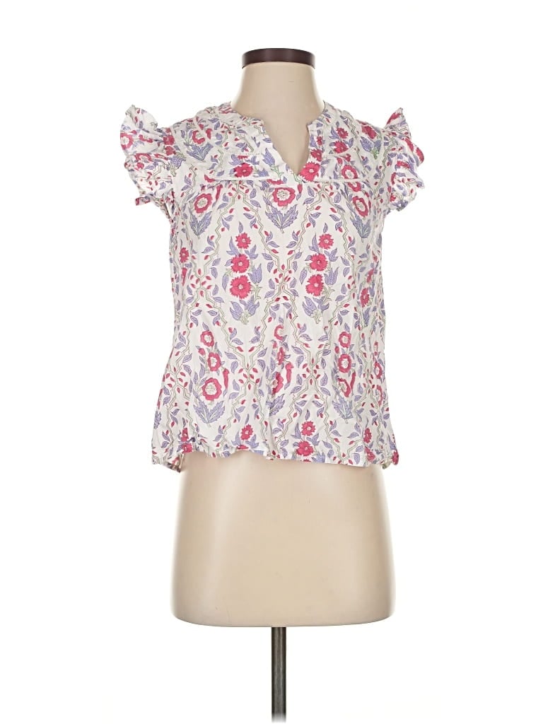 Pre-owned Roller Rabbit Short Sleeve Blouse In White