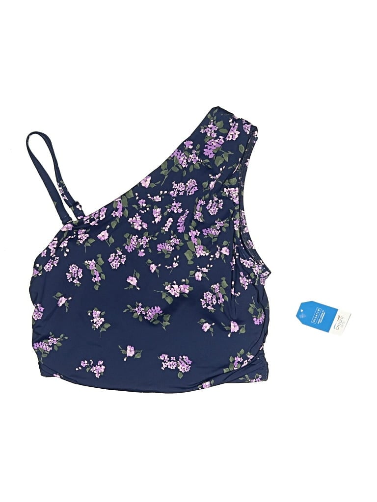 Lands' End Swimsuit Top Blue Floral Pattern Swimwear In Blue