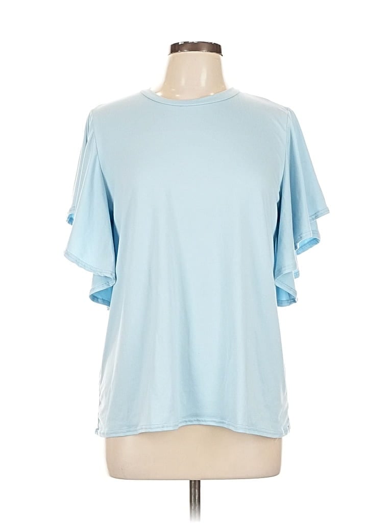 Pre-owned Acting Pro Short Sleeve Top Blue Cold Shoulder Neckline Tops