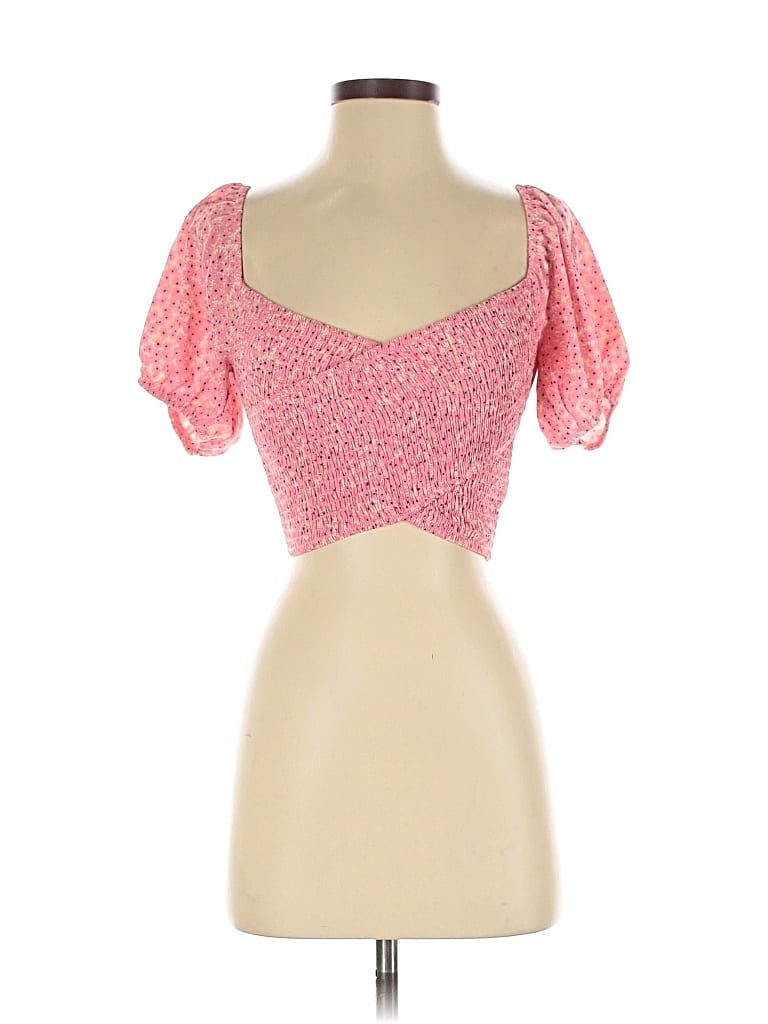 Pre-owned Hello Molly Short Sleeve Top Pink Sweetheart Neckline Tops