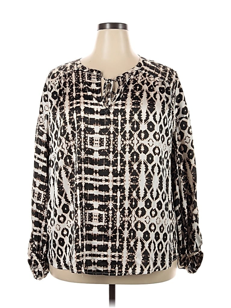 Pre-owned Inc International Concepts Long Sleeve Blouse In Black