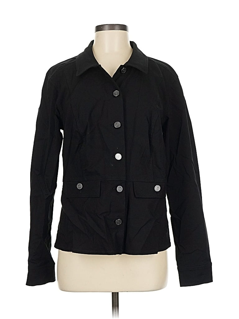 Pre-owned Susan Graver Long Sleeve Button Down Shirt In Black