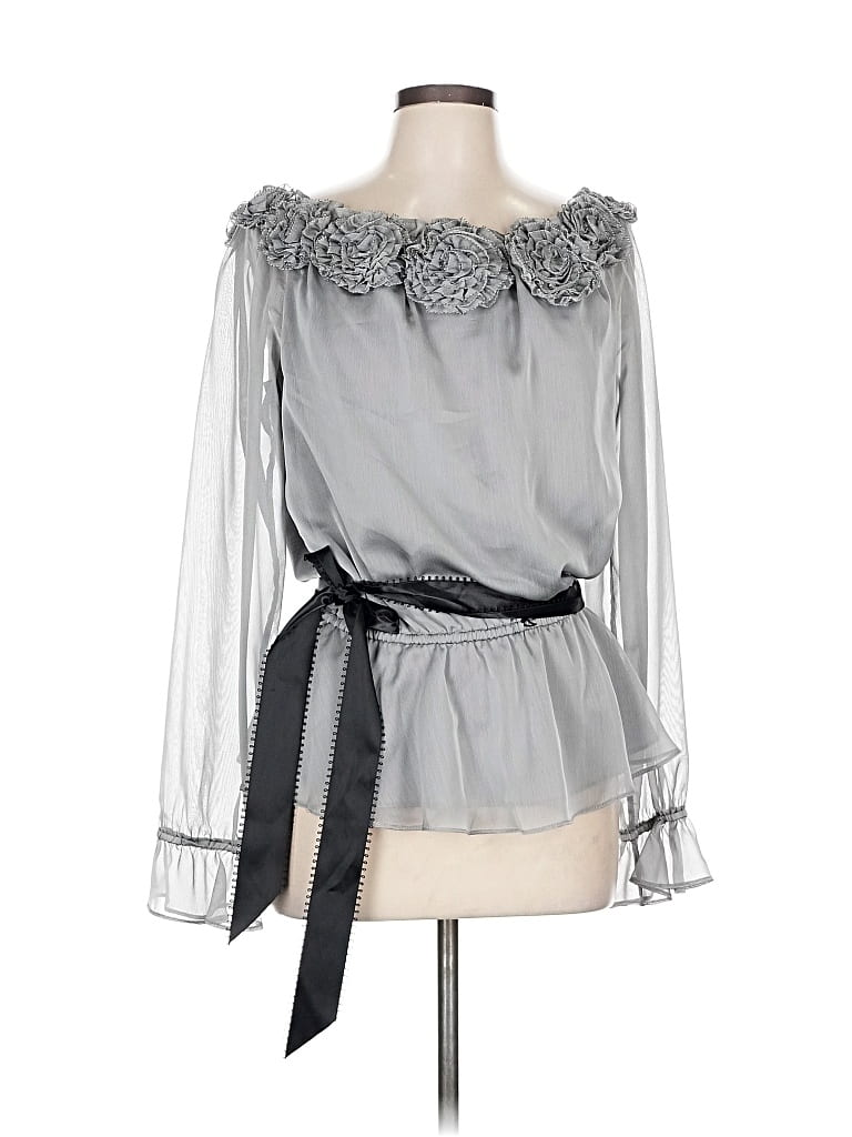 Pre-owned Adrianna Papell Long Sleeve Blouse In Gray