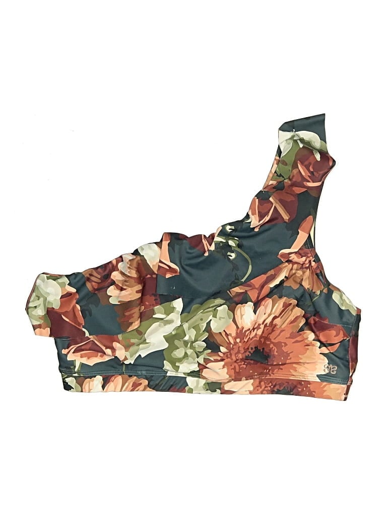 Pre-owned Albion Swimsuit Top Orange Floral Pattern One Shoulder Neckline Swimwear