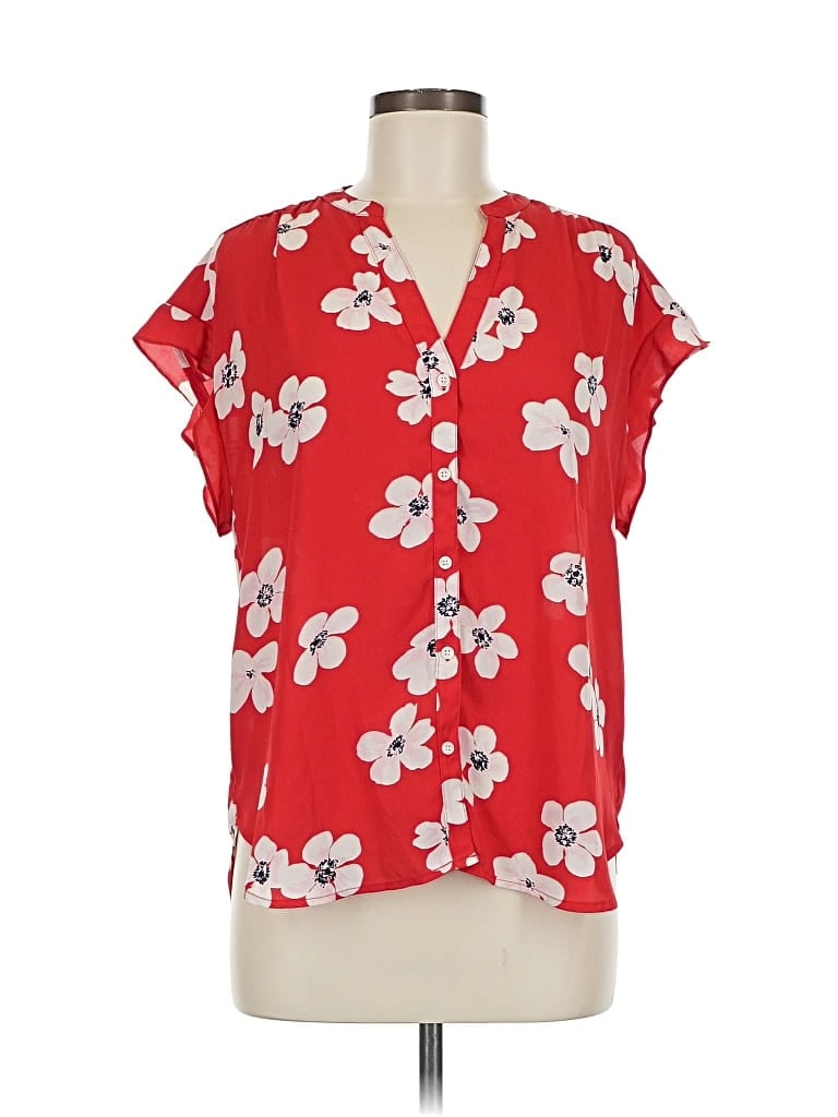 Pre-owned J.crew Factory Store Short Sleeve Blouse In Red
